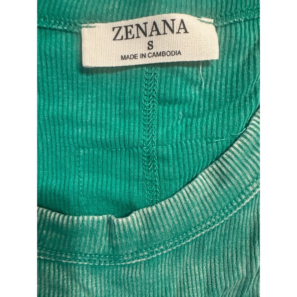 Zenana Women Green Mineral Wash Ribbed‎ Tank Top Small Sleeveless Crew Neck Tee - Picture 3 of 3
